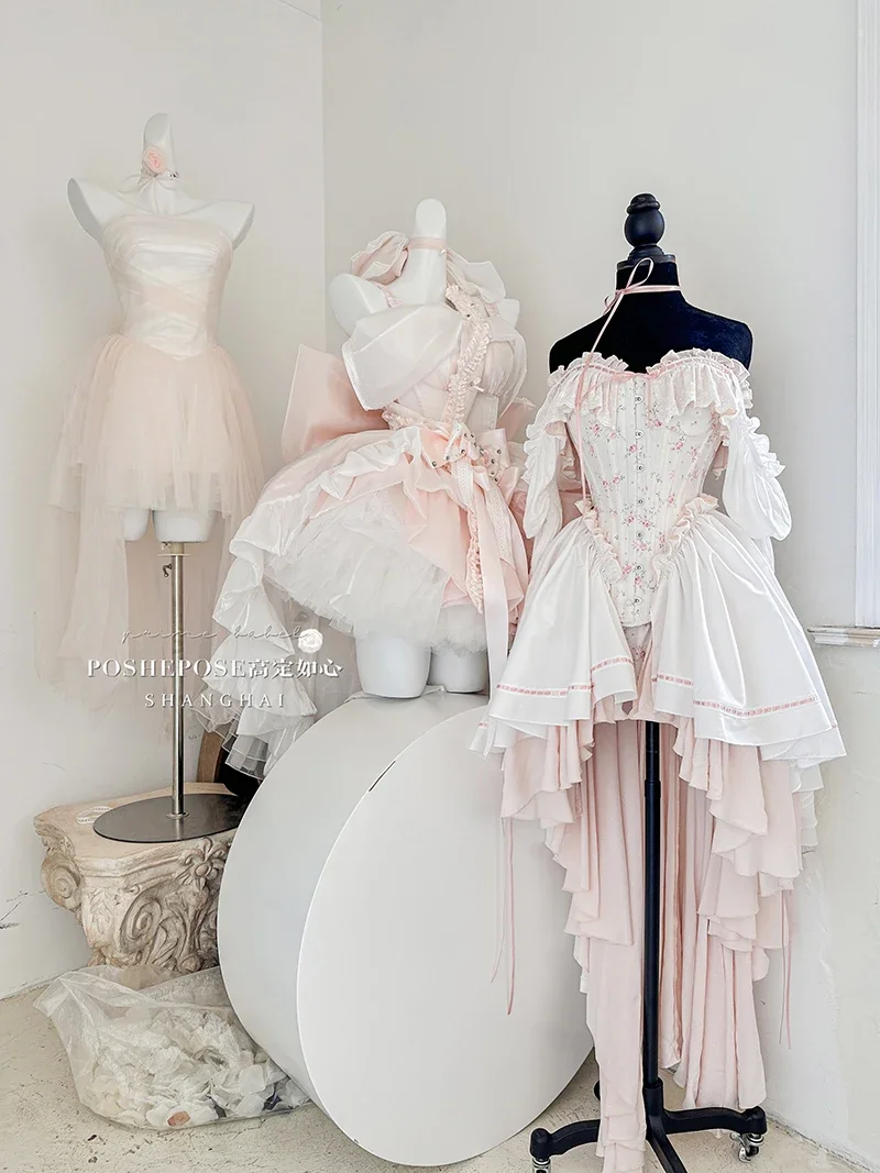 Новый девчачий розовый корсет с цветочным принтом тонкое платье со шлейфом и