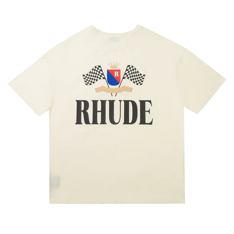 RHUDE-Camiseta de tela de alta calidad del campeonato mundial, Camiseta holgada de tendencia Ins, camiseta de manga corta para parejas de High Street, 2022