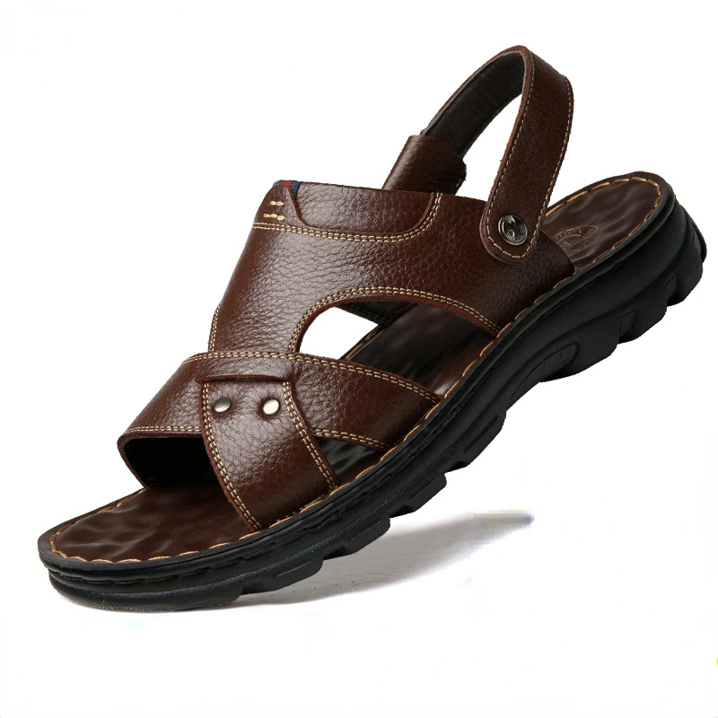

Сандалии мужские кожаные, пляжная обувь, уличные босоножки с мягкой подошвой, удобные тапочки в римском стиле, лето