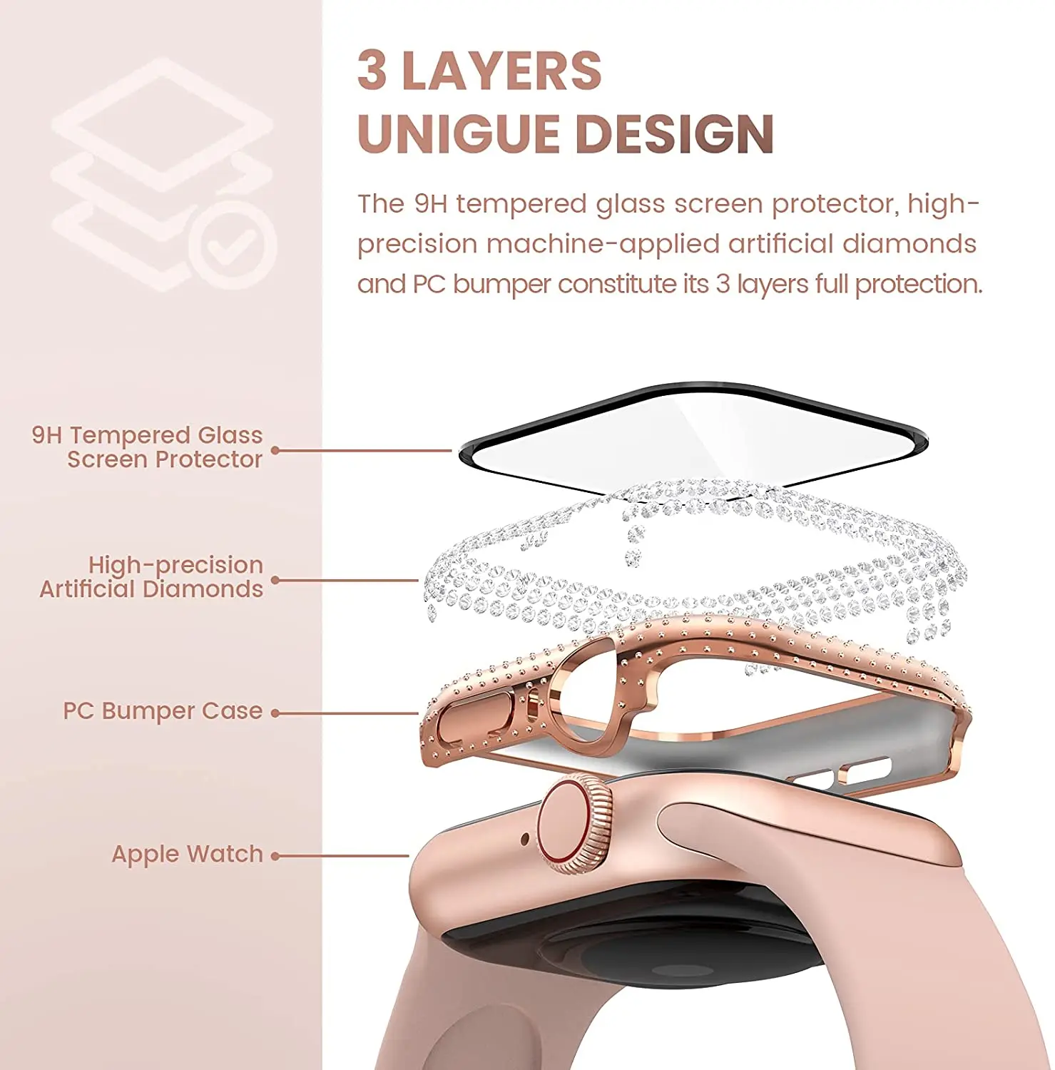 Diamond Watch Case Built-in Tempered Glass for Apple Watch 38/40/42mm 44mm 41mm 45mm iWatch Series 8 7 6 SE 5 4 3 8Ultra Cover