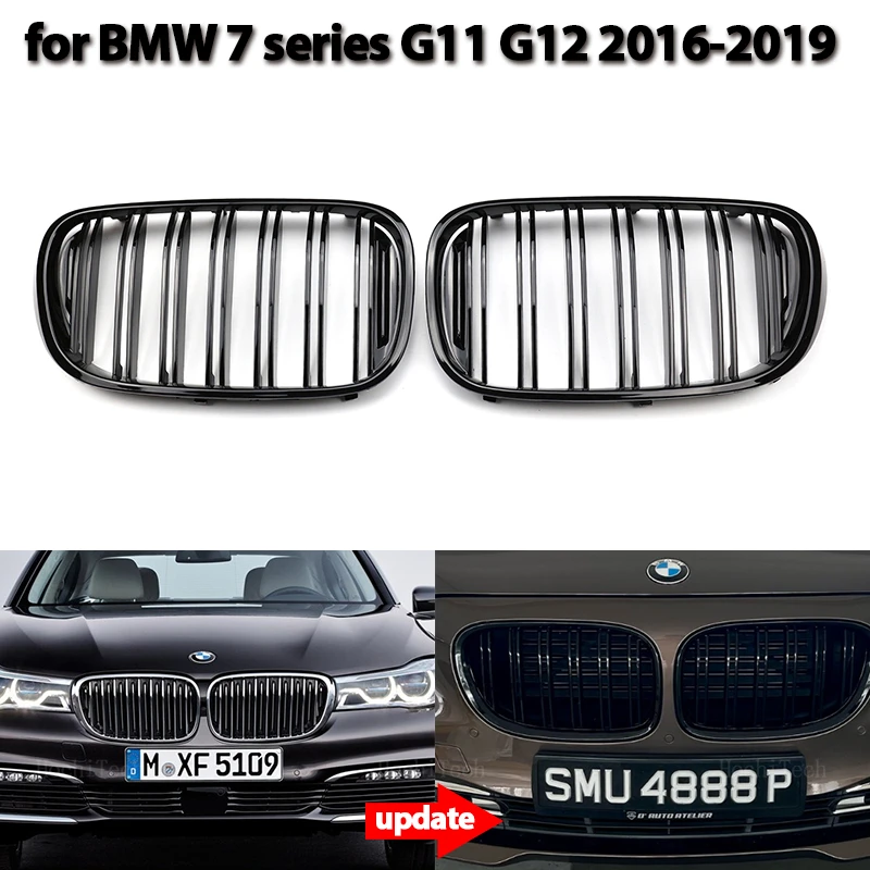 

Glossy Black Front Hood Kidney Grille Grill ABS Dual Line Compatible for BMW 7 Series G11 G12 2015-2019