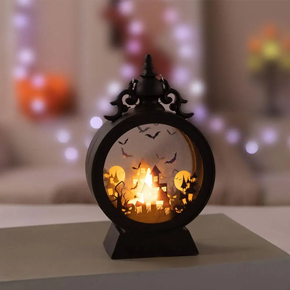 

Halloween Pumpkin Castle Decorative Lamp Simulated Flame Witch LED Light Small Hand Lantern For Halloween Party Table Decor J4B4