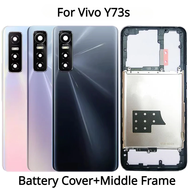 

New Back Cover For Vivo Y73s V2031A Battery Cover+Middle Frame Rear Door Housing Case with Camera lens+Side Button