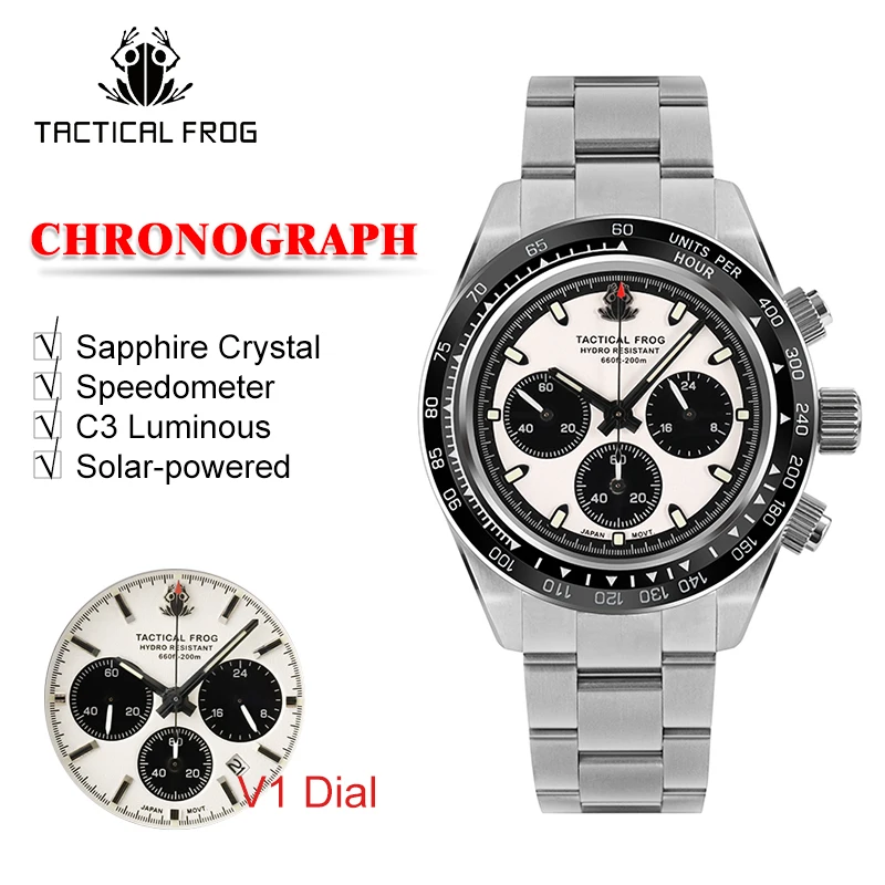Тактические мужские часы с хронографом Frog 41 мм VS75 солнечные кварцевые