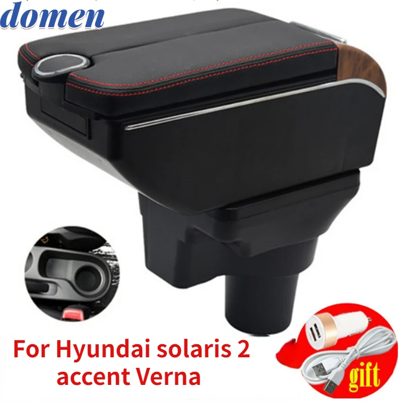 

For Hyundai solaris 2 accent Verna armrest box Double doors open 7USB Centre Console Storage Box Arm Rest