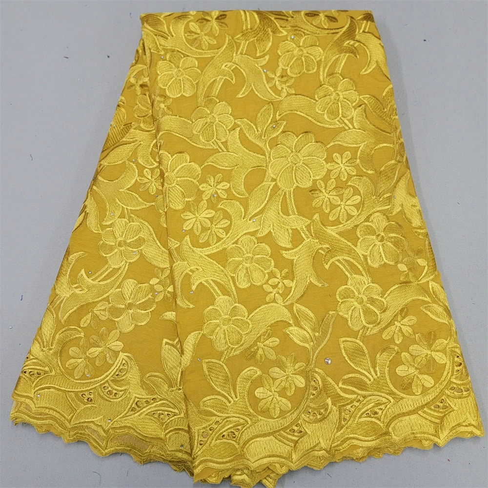 

New Yellow Swiss Voile Lace In Switzerland African Polished Dry Lace Fabric High Quality 5 Yards Nigerian Party Lace Material