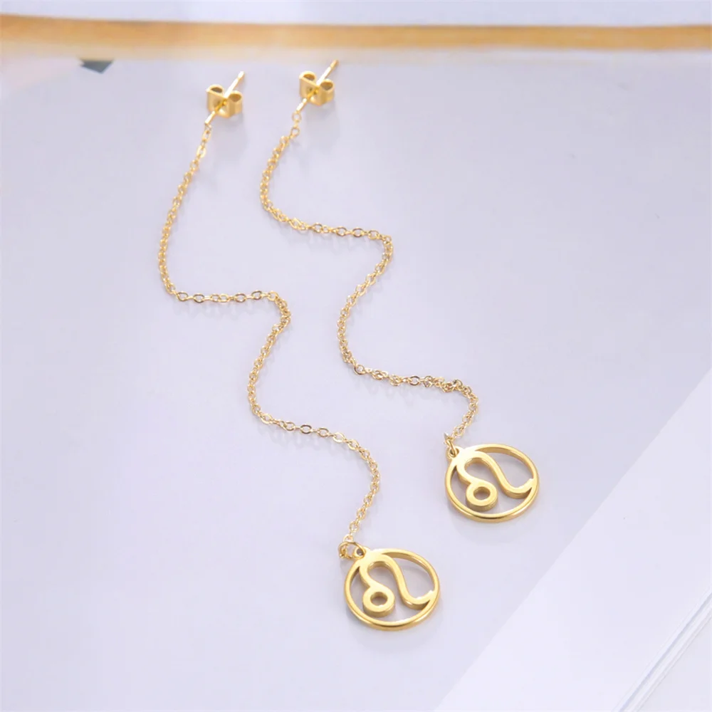 

12 Constellation Dangle Ear Line for Women Zodiac Sign Metal Jewelry Astrology Leo Libra Aries Earrings Female Birthday Gifts