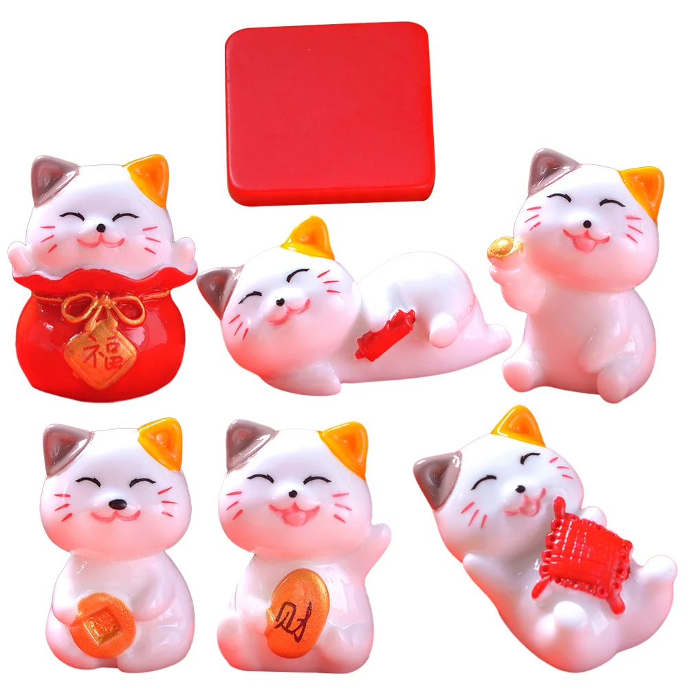 

Mini Lucky Cat Miniatures Fortune Statues Models Garden Tiny Bathroom Decorations Figurines Micro Landscape Animal