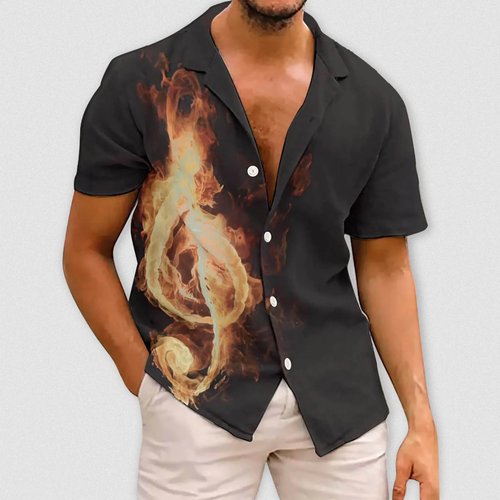 

Summer Shirt 2022 Mens 3D Printing Short Sleeve Loose Buttons Casual Shirt Blouse Tops Vintage Elasticity Streetwear Tops