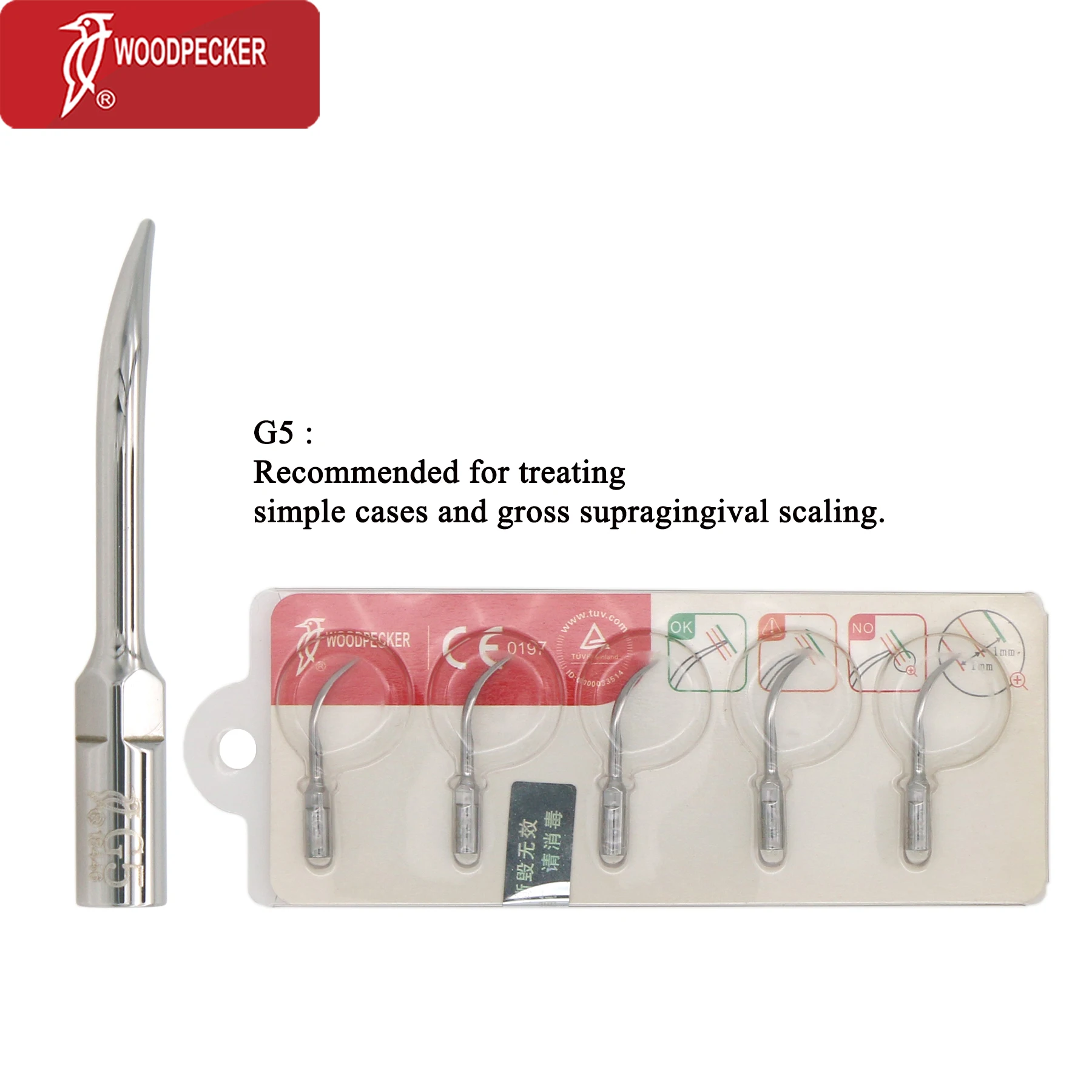 

5Pcs G5 Woodpecker Ultrasonic Dental Scaler Tips Compatible With EMS
