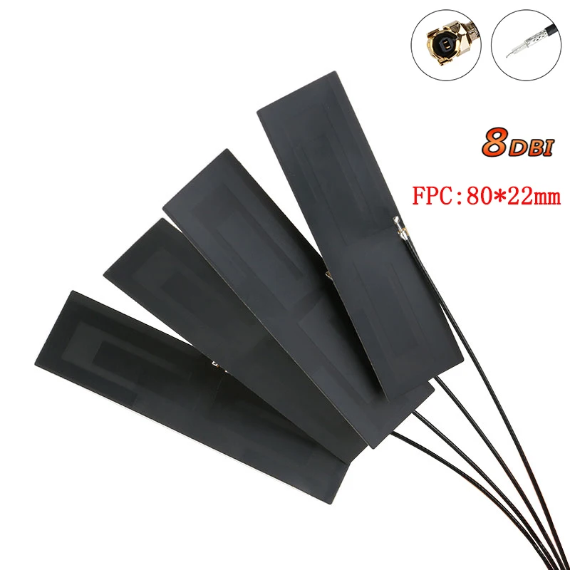 Фото 5 шт. внутренних антенн GSM GPRS 2G 3G 4G LTE, 8dBi FPC 80*22 мм, для беспроводных модемов, длина 8 см, с разъемом IPX №1