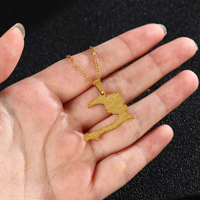 Ожерелье с подвеской в виде карты Гаити из нержавеющей стали Европе и США