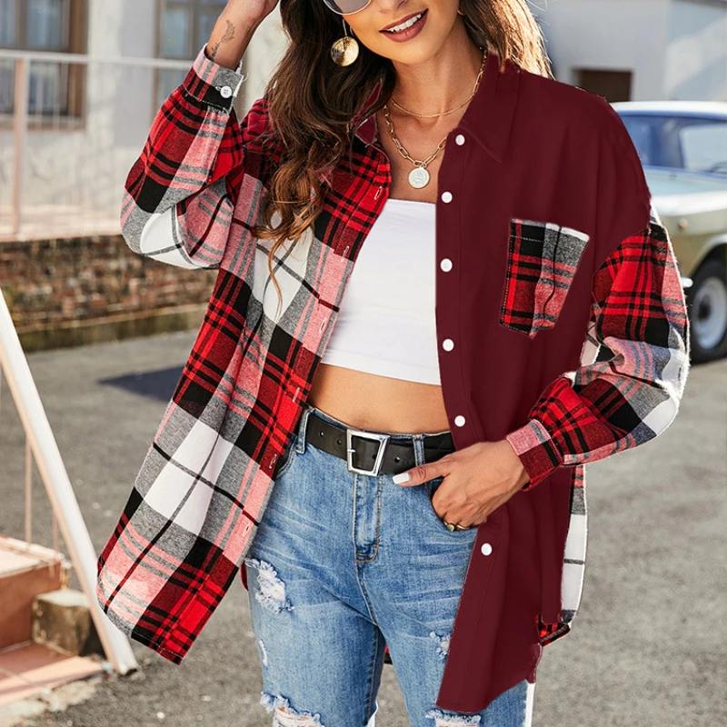 

2022 Spring and Summer New Women's Long-sleeved Plaid Shirt