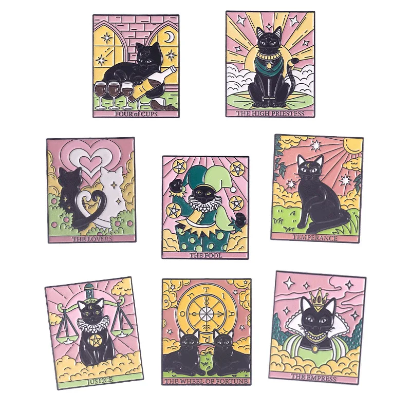 

Black Cat Playing Card Hanged Pins Tarot Card Pins Accessories Clothing Backpack Alloy Brooch Enamel Lapel Pins Badge Wholesale