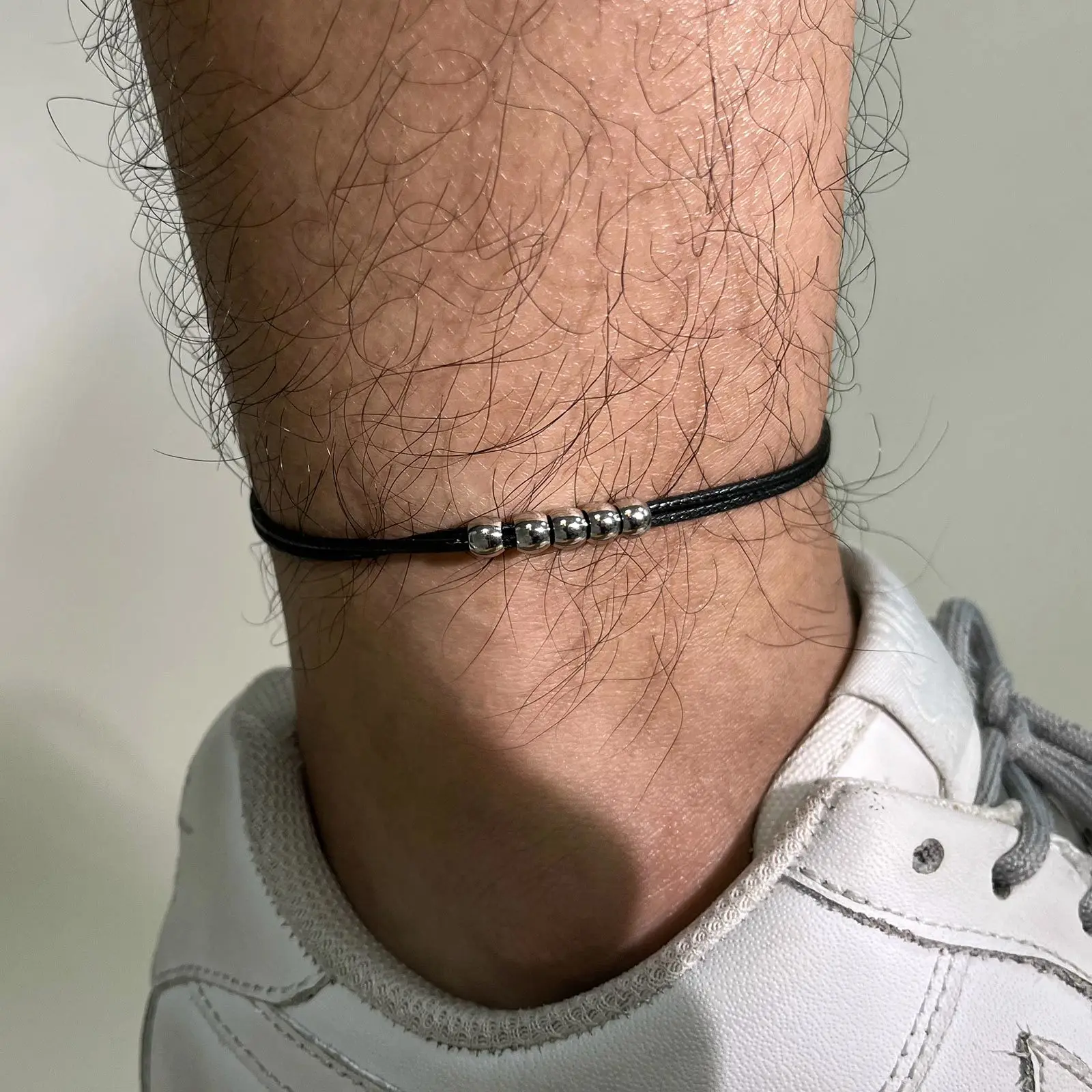 Vnox String Rope Chain Ankle Bracelets for Men, Handmade Braided Chain Anklets with Feather Beads Charm,Beach Barefoot Jewelry