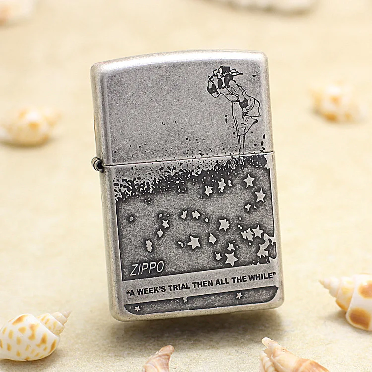 Genuine Zippo oil lighter Ancient silver windproof Free girl cigarette Kerosene lighters Gift with anti-counterfeiting code