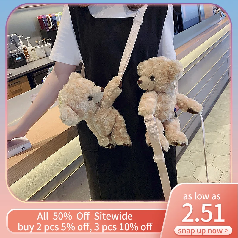 

Cute Plush Bear Shoulder Bag For Adult Kids Mobile Phone Coin Purse Princess Girl Messenger Crossbody Bags Children Handbags