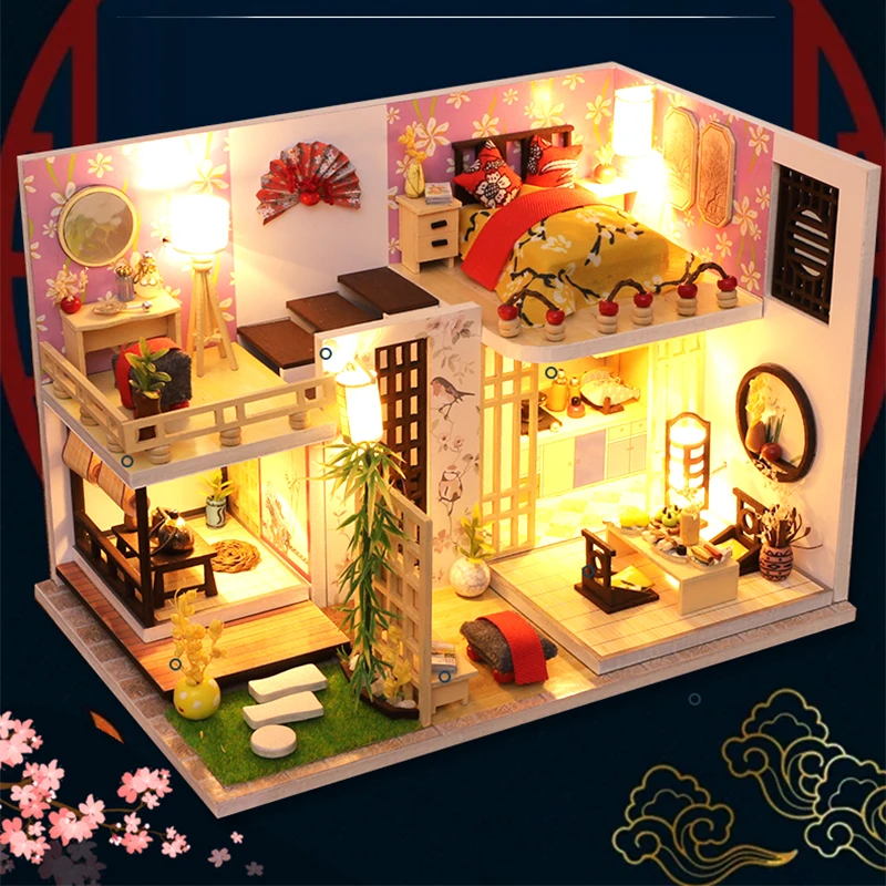 CuteBee DIY Dollhouse Kit Romantic Japanese Elements Wooden Miniature Dollhouse Doll House Furniture Toys Birthday Gift
