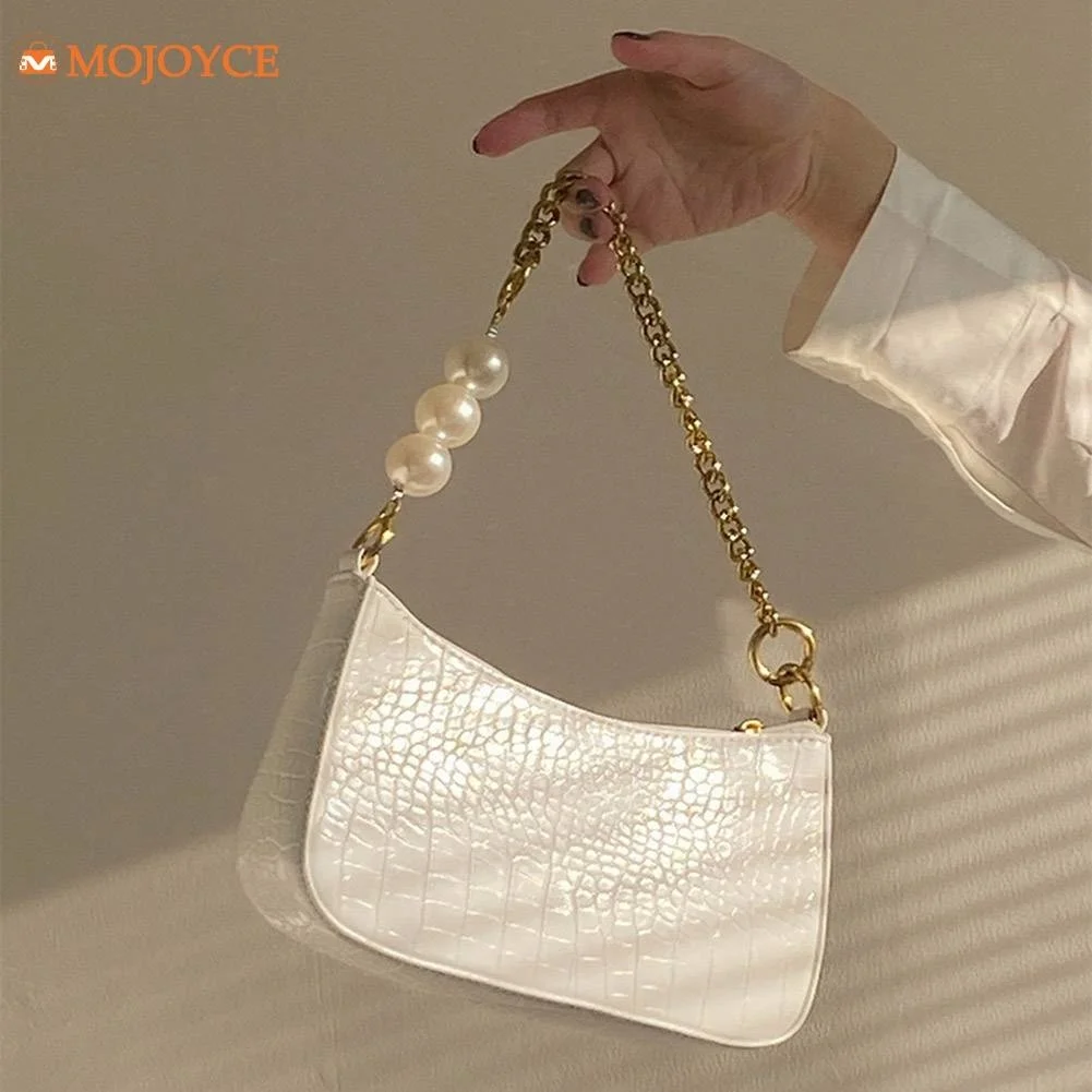 

2023 New Crocodile Pattern Women Shoulder Bags Fashion Pearl Chain Small Totes Bag Vintage Underarm Bags Ladies Clutch Hobo Bags
