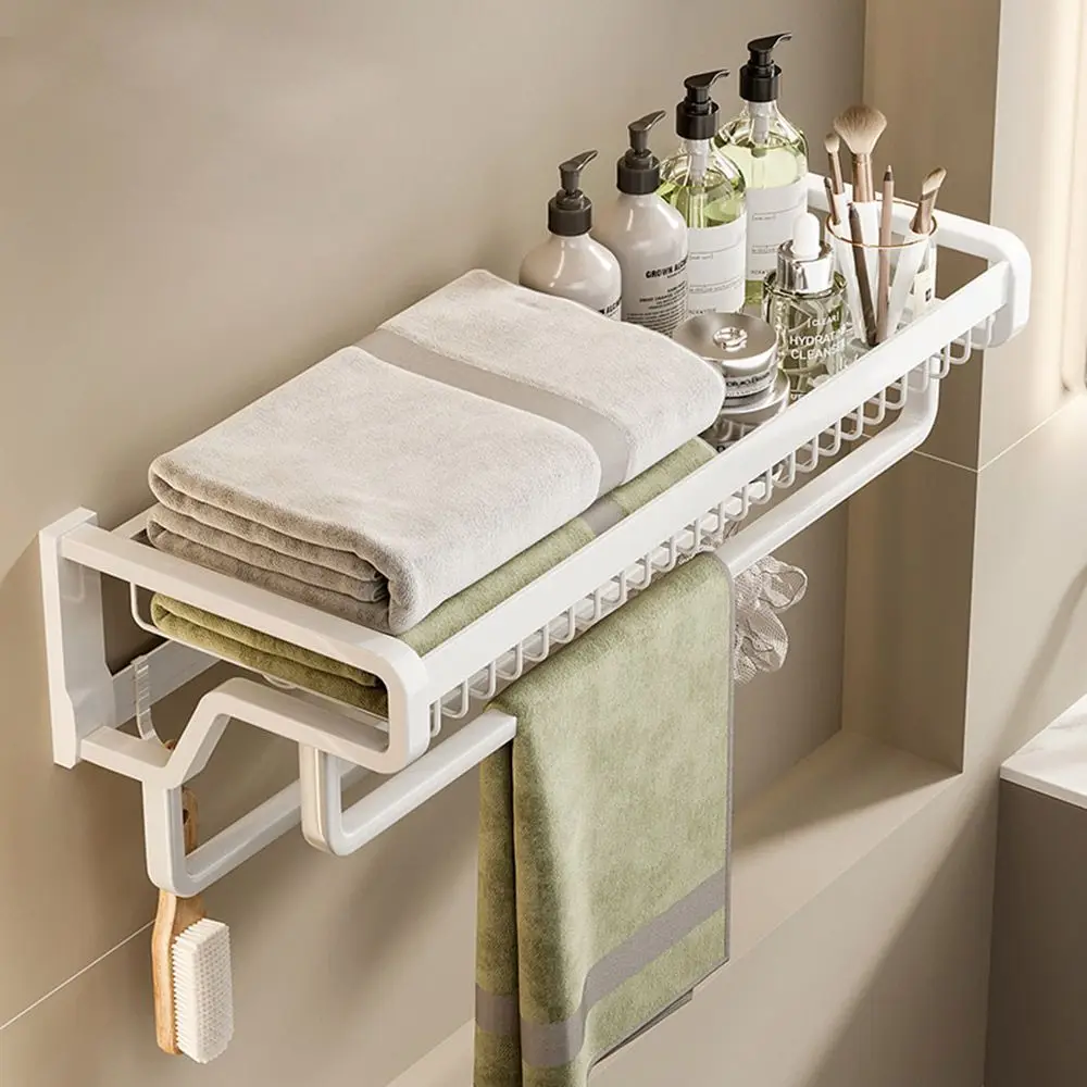

Bathroom Storage Shelf Punch-Free With Hook Hardware Holder Paper Holder Shower Hanger Towel Rack