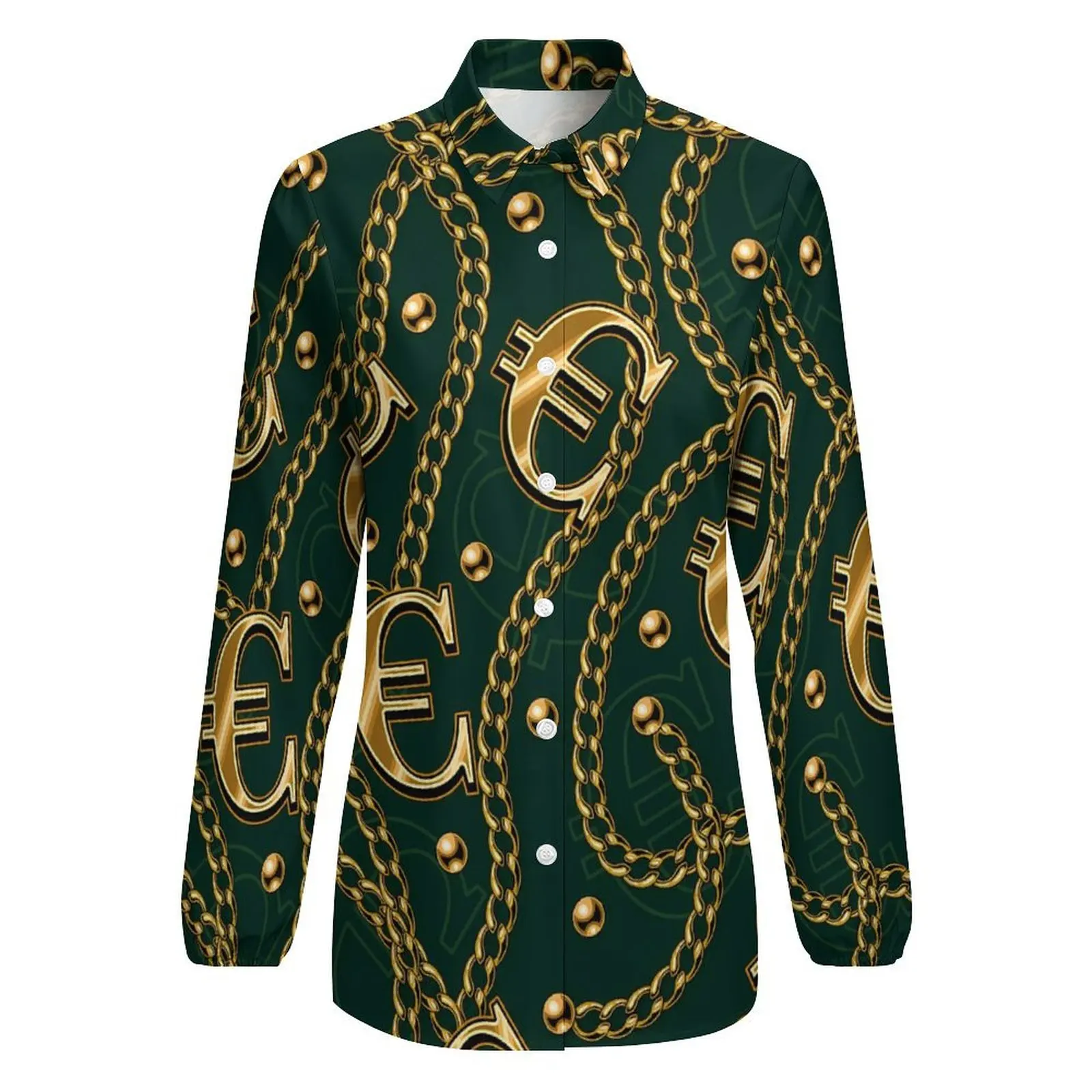 Блузка женская свободного покроя с длинным рукавом и принтом в виде бусин