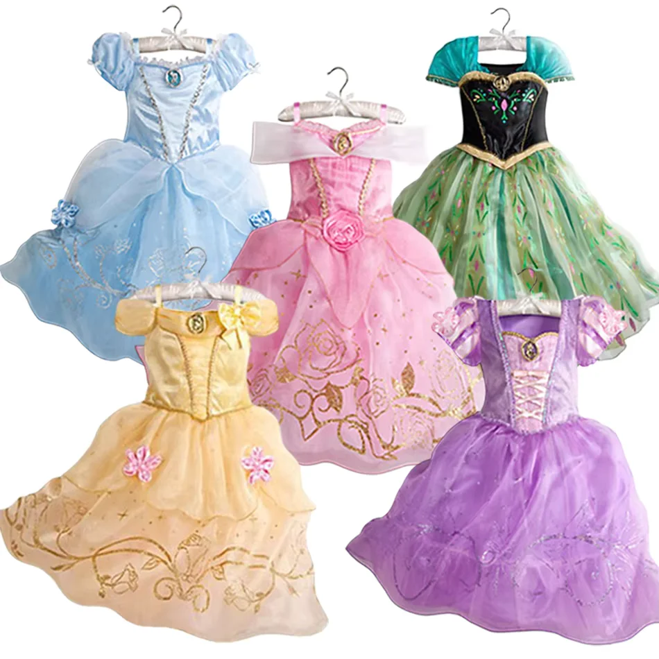 Фото Платье Muababy Belle Aurora Elsa Anna, комплект костюмов принцессы для девочек, сказочный праздничный костюм на Хэллоуин, карнавал, вечеринку, от 2 до 8 лет, Vestido №4