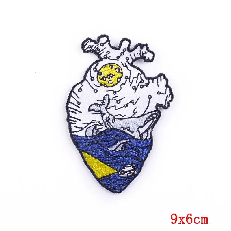 Van Gogh Heart Iron on Patches for Clothing Mountain Ocean Whale Embroidery Patches on Clothes Backpack Stickers Badge Appliques