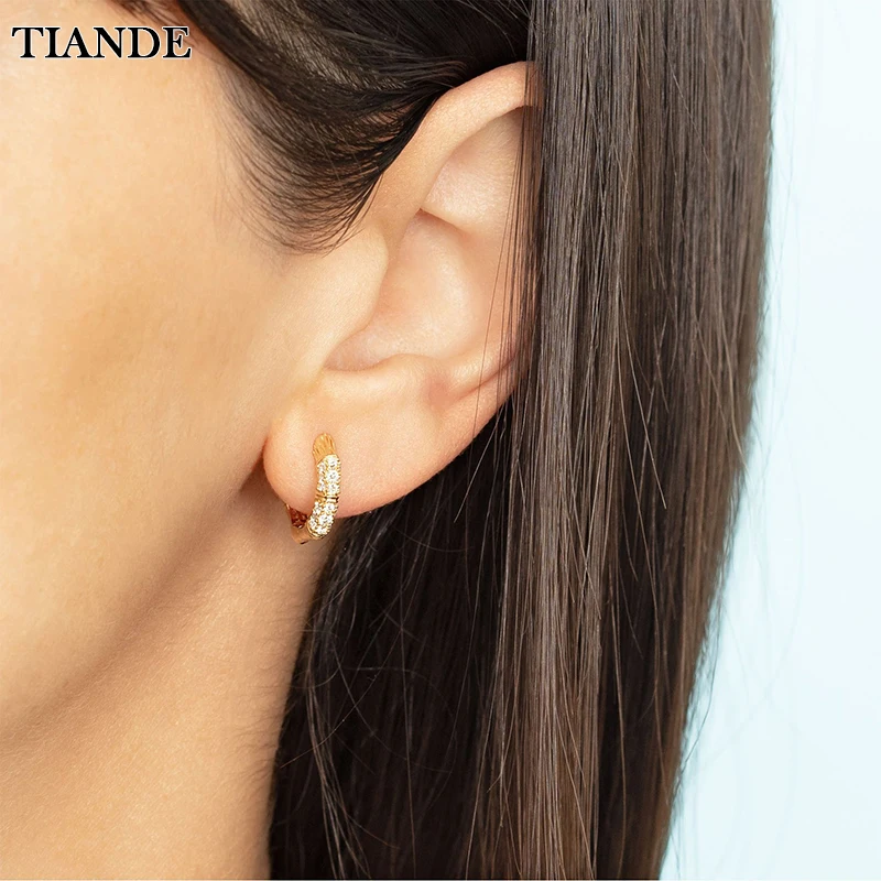 

TIANDE Gold Plated Hoop Earrings for Women Fashion Piercing Inlaid Zircon Round Circle Bone Earrings 2023 Jewelry Wholesale
