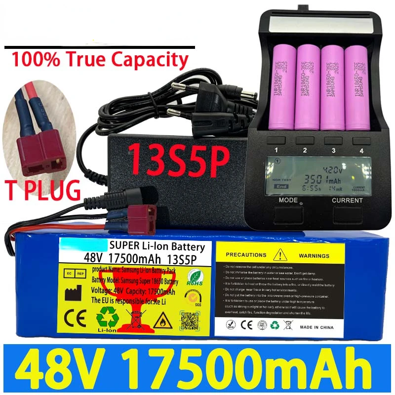 

54.6V Electric Bike Scooter 100% True Capacity 48V 17500MAh 18650 Li-ion Battery 1000W 13S5P E-Bike With BMS + Charger
