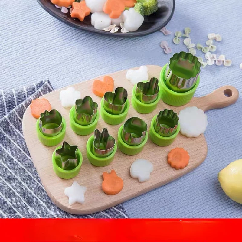 

Stainless Steel Vegetable Fruit Cutter Mold 12pcs Flowers Cartoon Shape Cutting Mold&Handle Vegetable Tools Kitchen Accessories