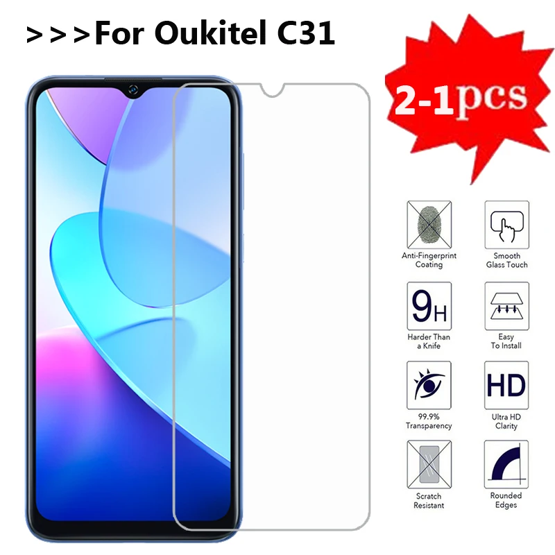 

2-1Pcs Protective Glass on Oukitel C32 Tempered Glass Cover For Vidrio Oukitel C25 C23 C22 C21 C19 C31 Pro Screen Protector Film