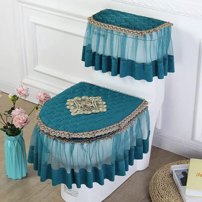 

New Fabric Toilet 3 Piece Set All Seasons Universal Zipper Toilet Seat Ring Home Toilet Lace Toilet Cover