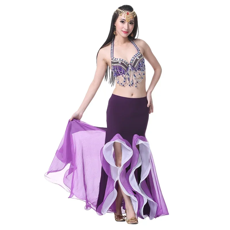 Женский костюм для танца живота хлопковая юбка с разрезом и оборками 9 цветов
