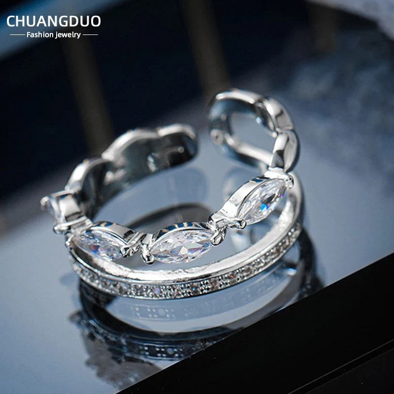 

1 шт. тонкое минималистское 100% Аутентичное серебряное кольцо для женщин двухрядные блестящие белые циркониевые Открытые Кольца для ювелирн...