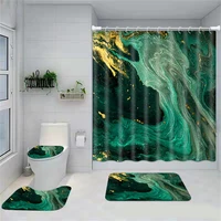golden marble shower curtain set no punching waterproof 4 piece bathroom set mixed color ripples anti slip toilet cover mats set