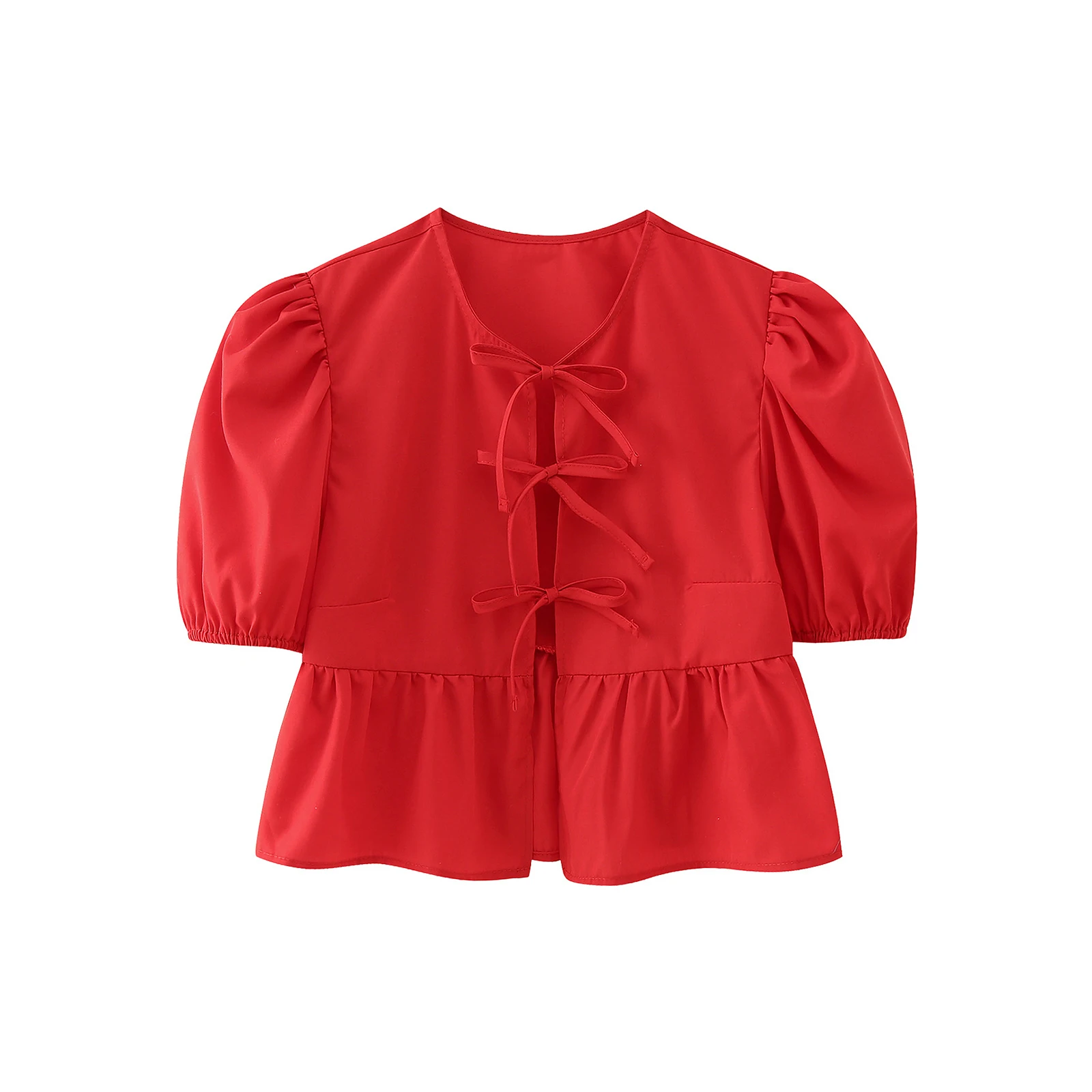 Укороченные топы для женщин y2k однотонная блузка с оборками и коротким пышным