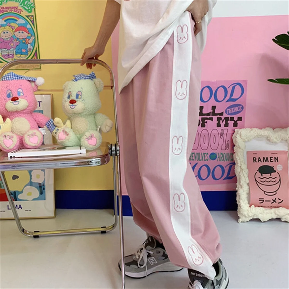 

Anime Rabbit Embroidery Pants Fashion Girl Harajuku Loose Pants Student Funny Straight Summer Autumn Kawaii High Street Pants