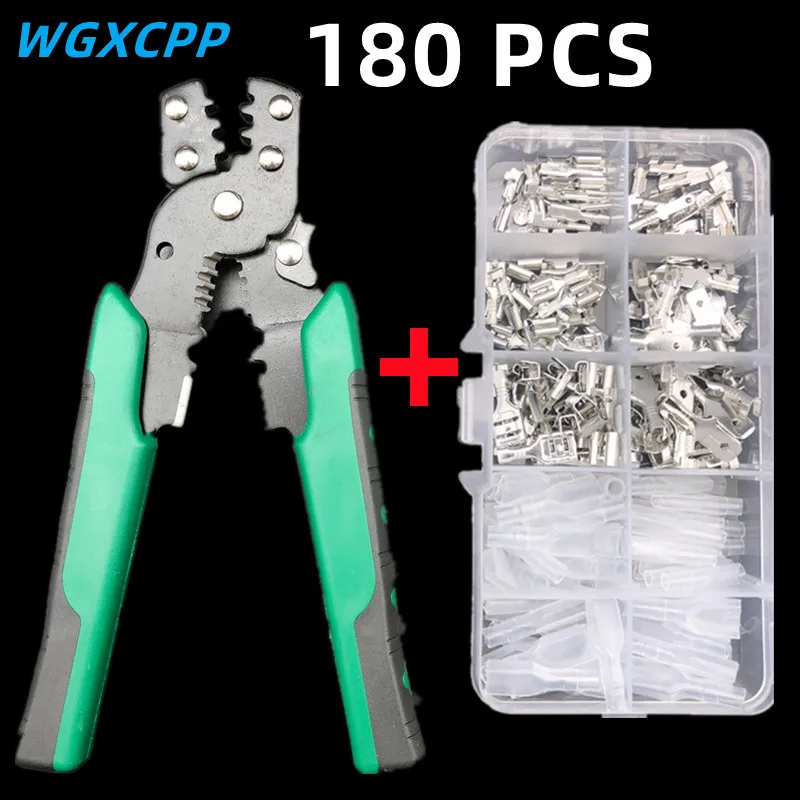 180PCS Box,Butt Crimping Terminal and Pliers,2.8/4.8/6.3mm,Electrical Connector,Female and Male Wire and Cable Splicing Terminal