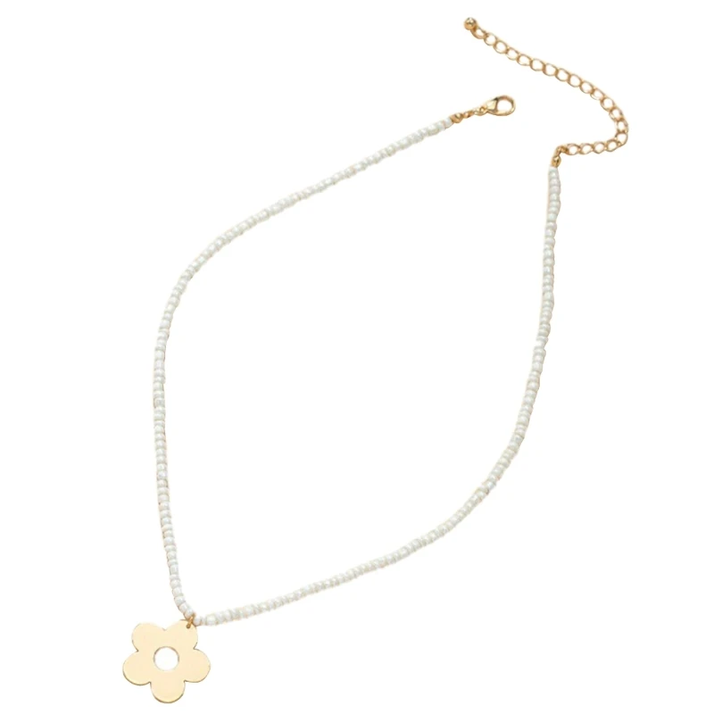 

Small Hollow Flower Choker Pearls Flower Necklace Y2k Accessories Beads Chain Choker Alloy Material Gift for Women Girls