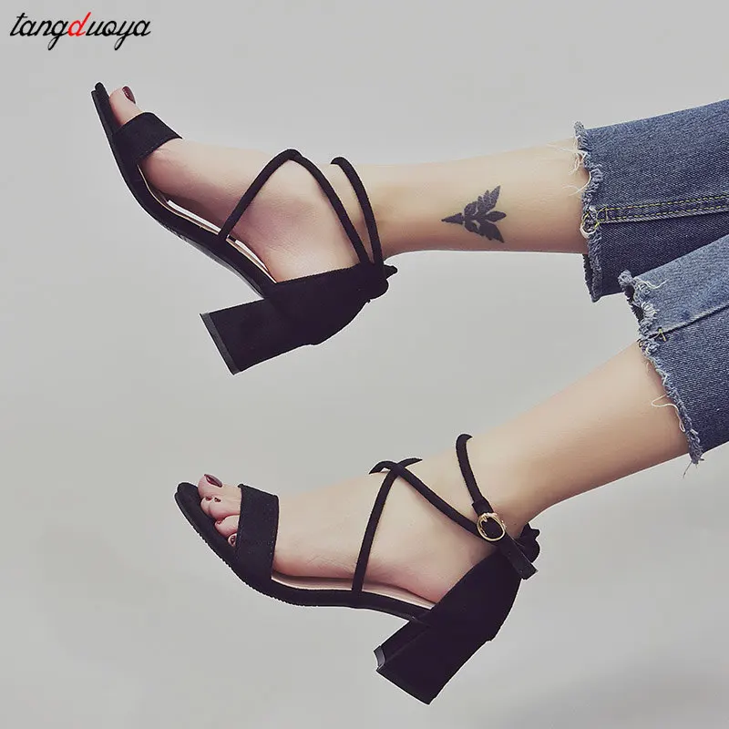 

Sandals women's 2022 new summer mid-heel shoes fairy wind folded thick heel sandals all-match one-word belt single shoes women
