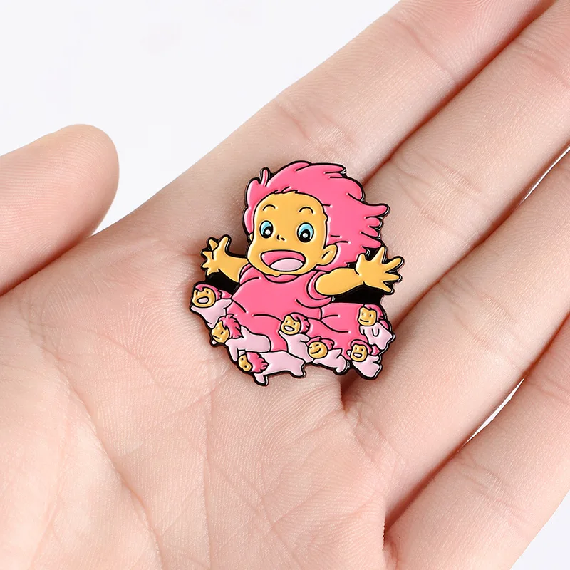 Эмалированные значки Ponyo на скале броши в японском стиле аниме эмалированные