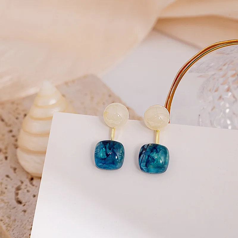 

Minar Simple Clear Royal Blue Color Resin Earring for Women Mujer Trendy Square Geometric Hanging Dangle Earrings Pendientes