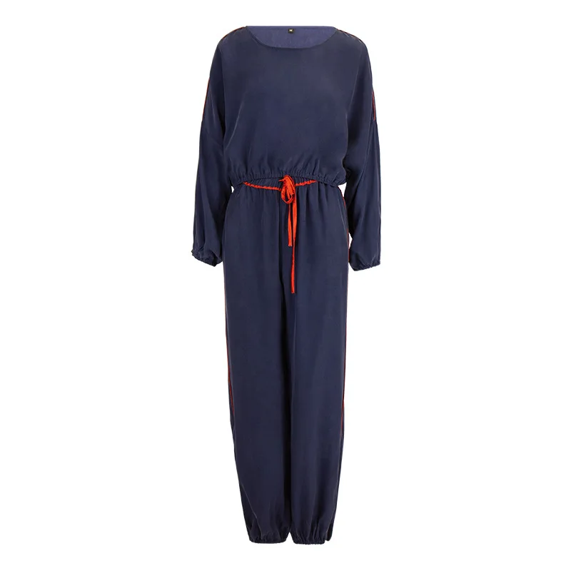 2022 NEW Summer 19mm 100%Silk Pajamas Set Women Silk Homewear Sleepwear Navy Blue High Quality Clothing