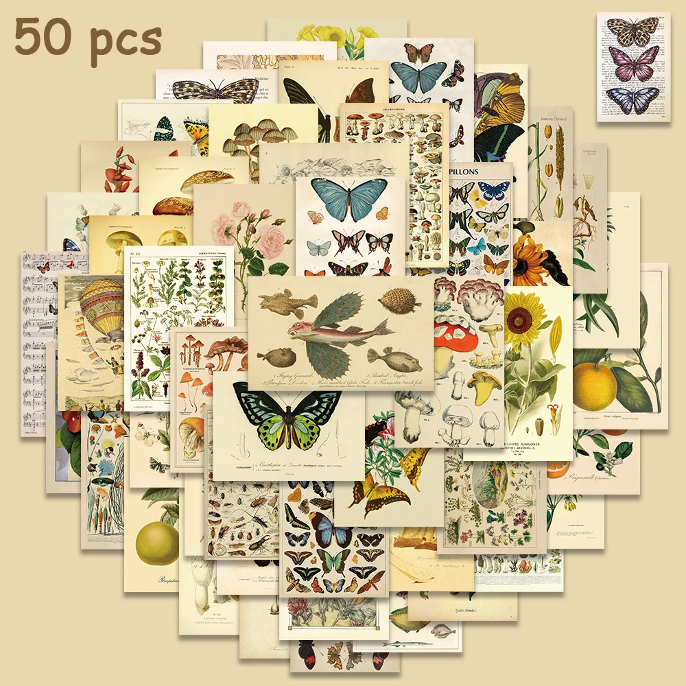 

10/50pcs Vintage Insects And Plants Stickers Aesthetic Art Decals Laptop Guitar Skateboard Luggage Phone Fridge Graffiti Sticker