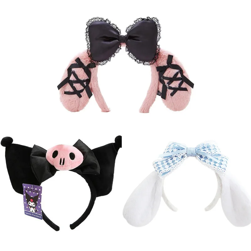 

Kawaii Anime Melody Headband Sanrioed Kuromi Cinnamoroll Cosplay plush Cute Funny Skull Headwear Hairband Hair Accessories gift