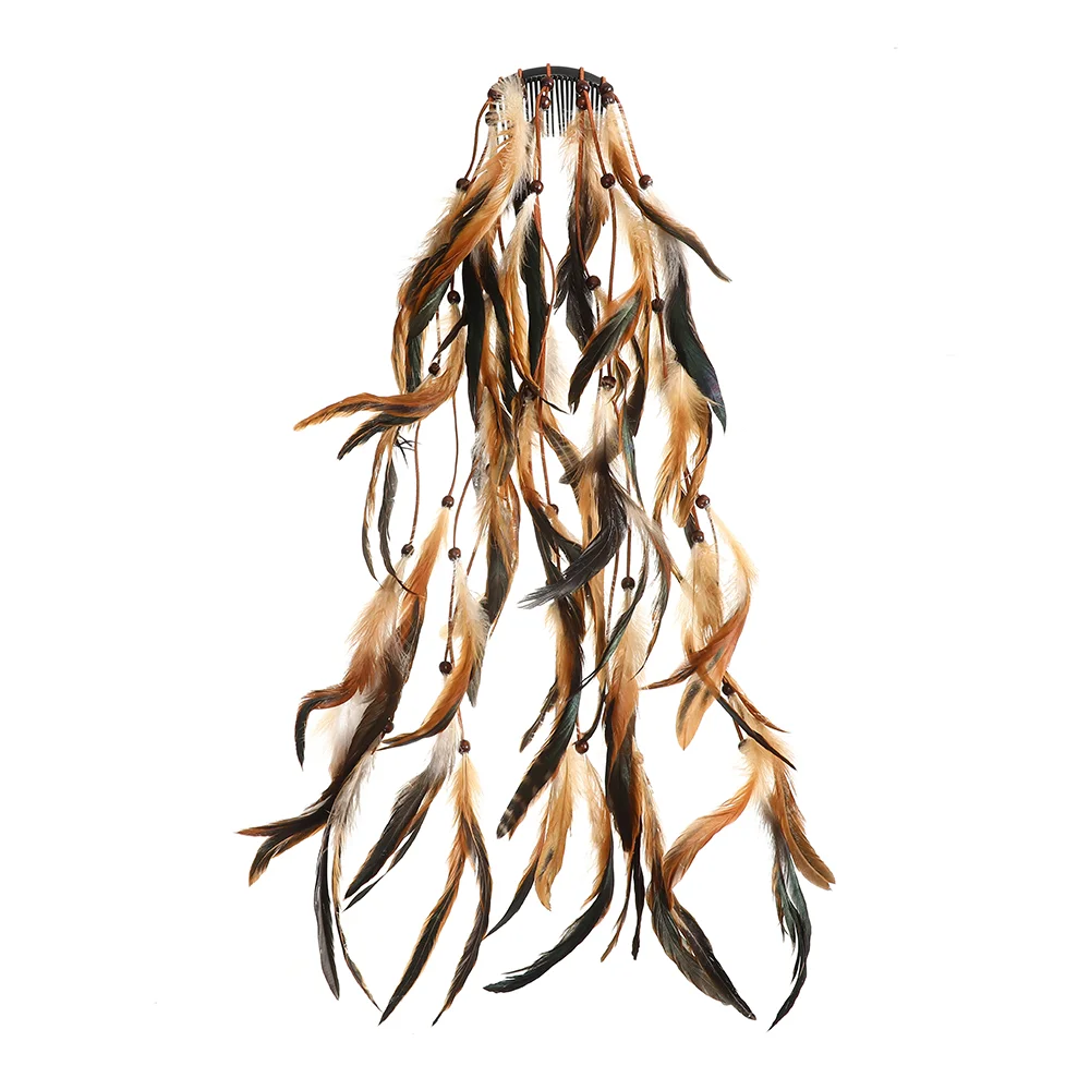 Женский гребень для волос с кисточками и перьями в этническом стиле