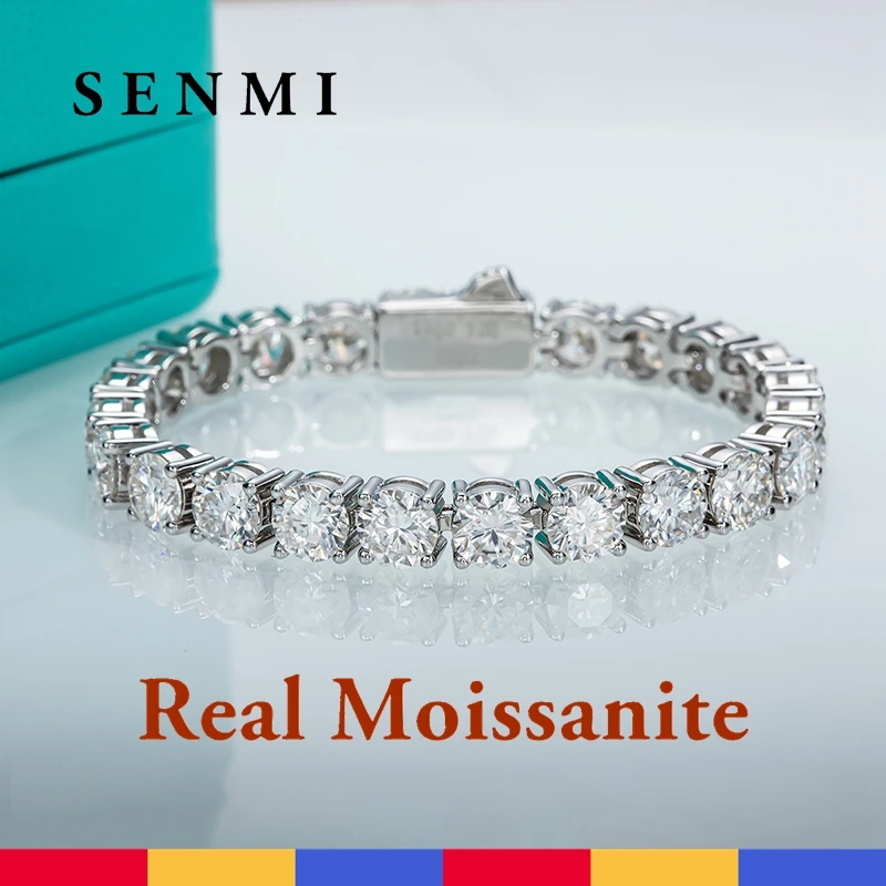 

SENMI 6.5mm D Color Moissanite Tennis Bracelets for Men Women Sparkling Full Diamond Luxury Bracelet 18k Plated 925 Jewelry GRA