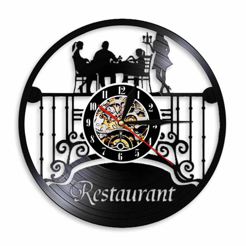 

Restaurant Sign Catering Wall Art Wall Clock Kitchen Food Service Vinyl Record Wall Clock Eatery Wall Decor Chef Foodie Gift