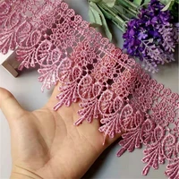 2 yard fuchsia flowers embroidered lace trim ribbon applique fabric sewing craft diy vintage crochet wedding bridal dress