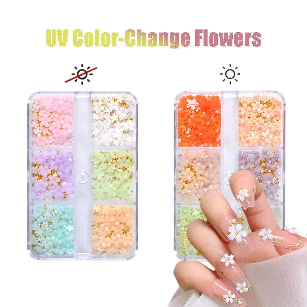 

Color-Changed Flower Decors 5petals Japanese Resin Macaroon Florets 400/800pcs UV Flower Mix Nail 3D Accessory Kit